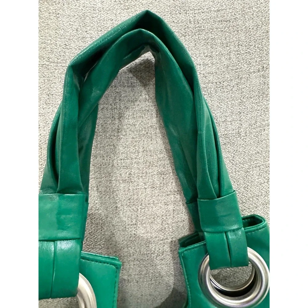 VTG Mirror Mirror Emerald Green PVC Grommet Slouchy Hobo Bag